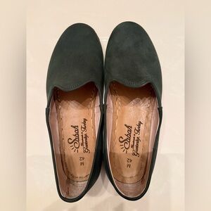 Sabah Slippers, Dark Green Suede, 42/10-10.5M, EUC